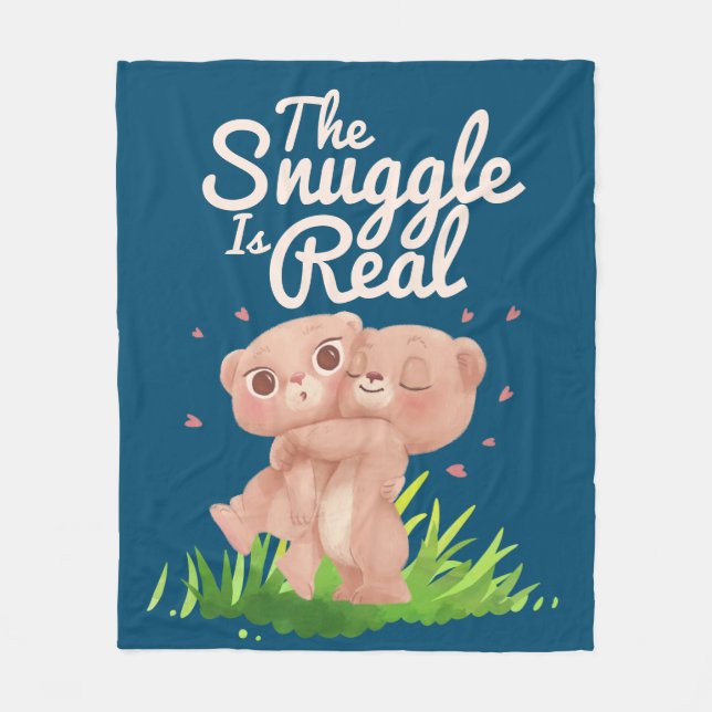 The Snuggle is Real Cute Bear Hugs Fleece Blanket (Front)