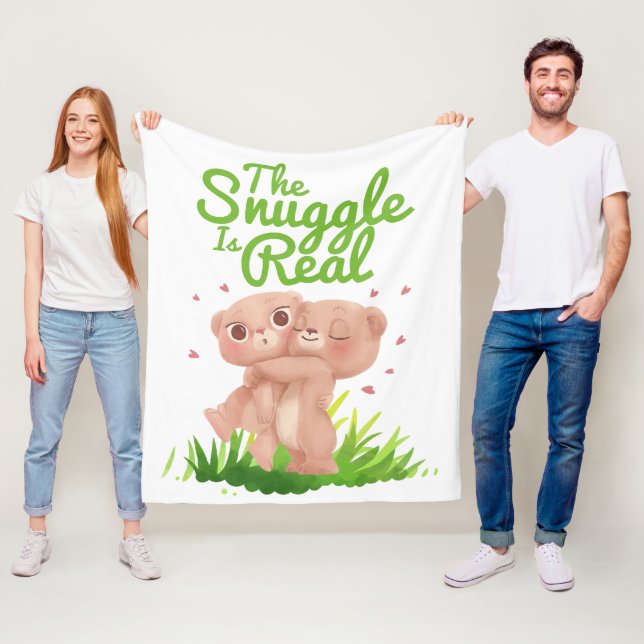 The Snuggle is Real Cute Bear Hugs Fleece Blanket (In Situ)