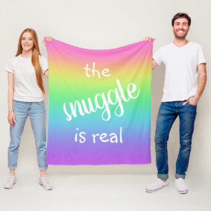The Snuggle is Real Funny Rainbow Fleece Blanket