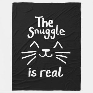 The Snuggle is Real (White on Black) Fleece Blanket