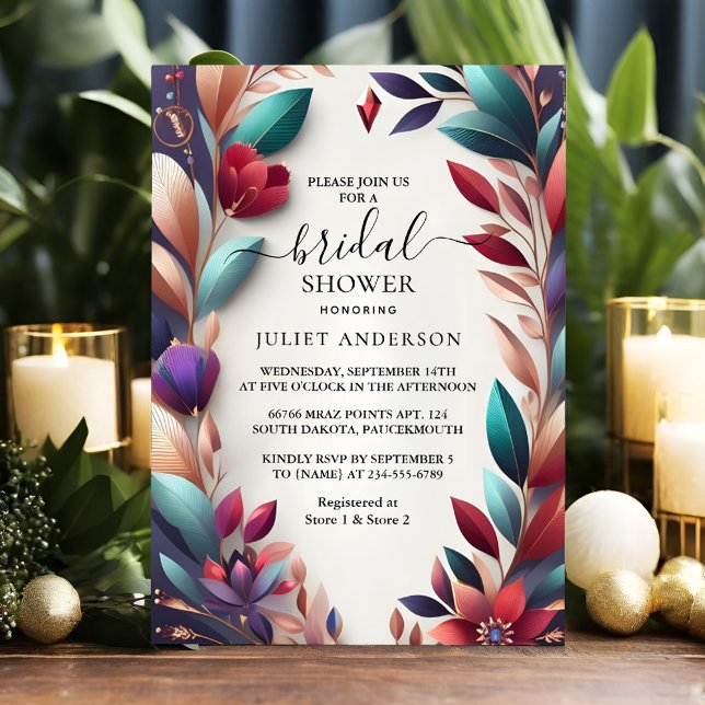 The Soft Teal Fall Bold Jewel Tone Bridal Shower Invitation (Creator Uploaded)