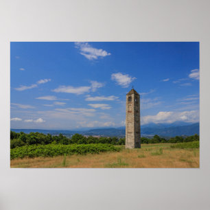 The solitary mediaeval bell tower on poster paper