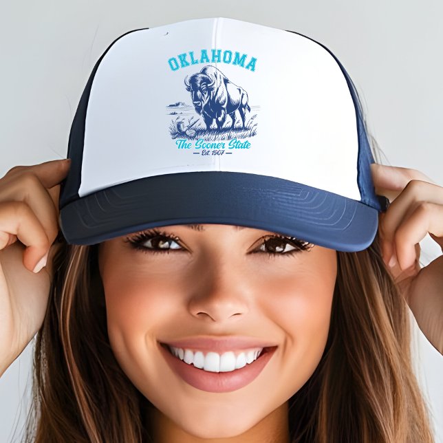 The Sooner State Buffalo Illustration Gift  Trucker Hat (Creator Uploaded)