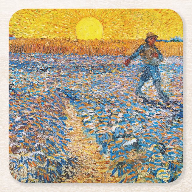 The Sower, Van Gogh Square Paper Coaster (Front)