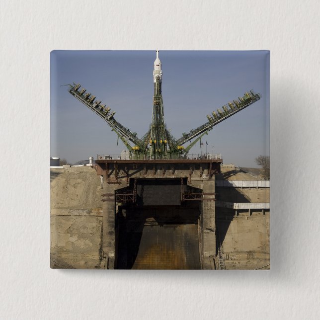 The Soyuz rocket is erected into position 3 15 Cm Square Badge (Front)