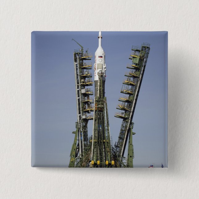 The Soyuz rocket is erected into position 4 15 Cm Square Badge (Front)