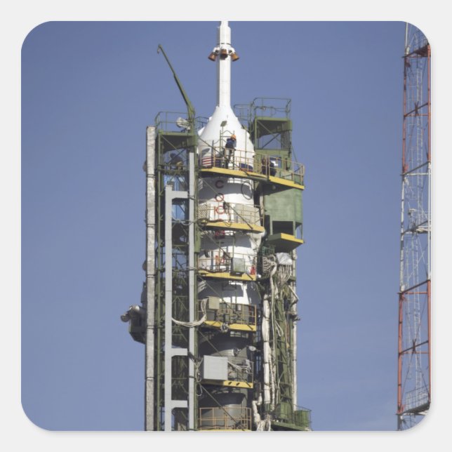 The Soyuz rocket is erected into position Square Sticker (Front)