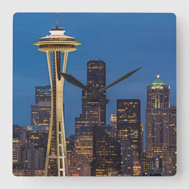 The Space Needle and downtown Seattle Square Wall Clock (Front)