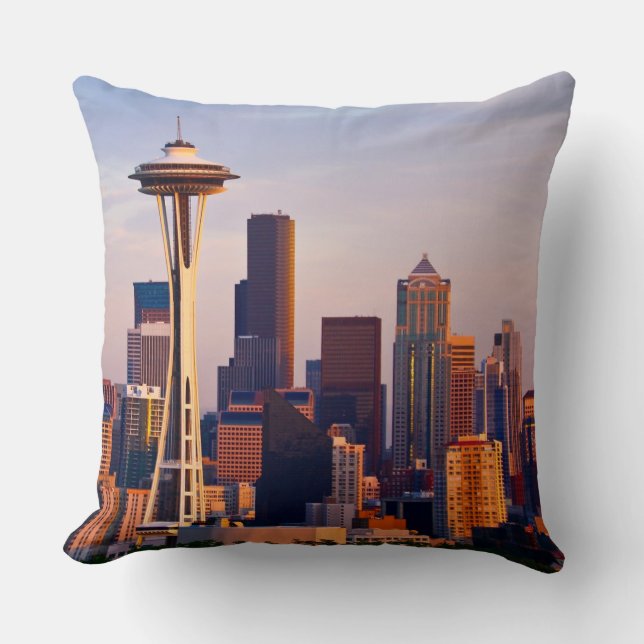 The Space Needle is a tower at dusk in Seattle Cushion (Front)