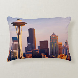 The Space Needle is a tower at dusk in Seattle Decorative Cushion