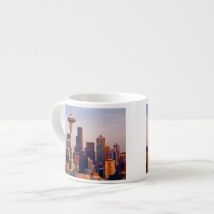 The Space Needle is a tower at dusk in Seattle Espresso Cup