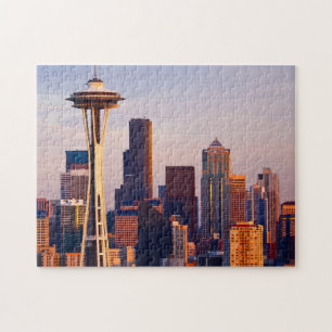 The Space Needle is a tower at dusk in Seattle Jigsaw Puzzle