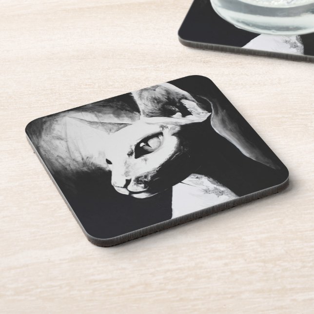 The Sphynx Cat Hairless Kitty Black & White Art Coaster (Left Side)