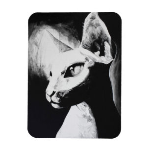 The Sphynx Cat Hairless Kitty Pet Black White Art Magnet
