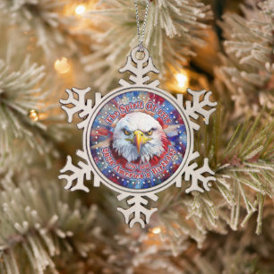 The Spirit Of 1776, 2026 America’s Red Eagle Firew Snowflake Pewter Christmas Ornament