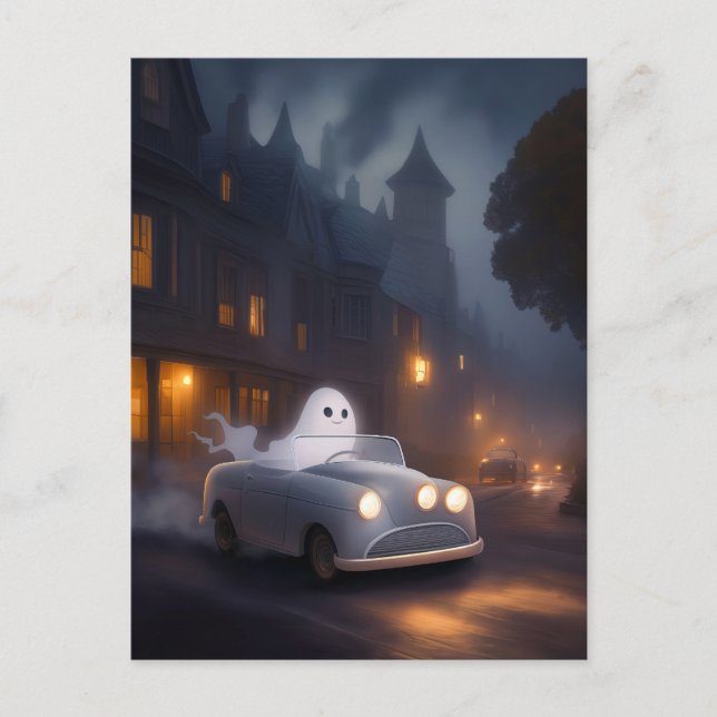 The Spirit of All Hallows' Eve | A Ghost's Joyride Postcard (Front)