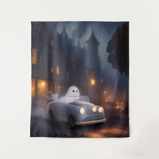 The Spirit of All Hallows' Eve | A Ghost's Joyride Tapestry (Front)