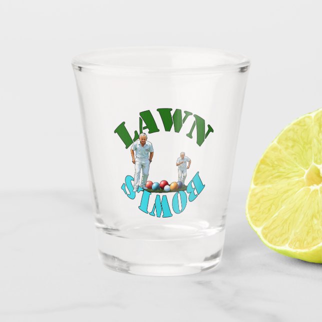 The Spirit of Lawn Bowls: Bowlers and Bowls Shot Glass (Front)