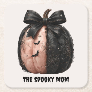 The Spooky Mum Halloween Pumpkin Square Paper Coaster
