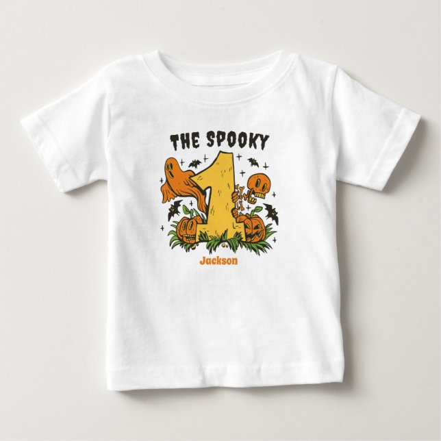 The Spooky One Halloween 1st Birthday Pumpkin Baby T-Shirt (Front)
