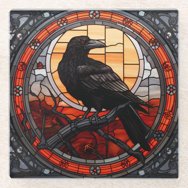 The Spooky Raven Stained Glass Coaster (Front)
