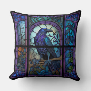 The Spooky Raven Stained Glass Cushion