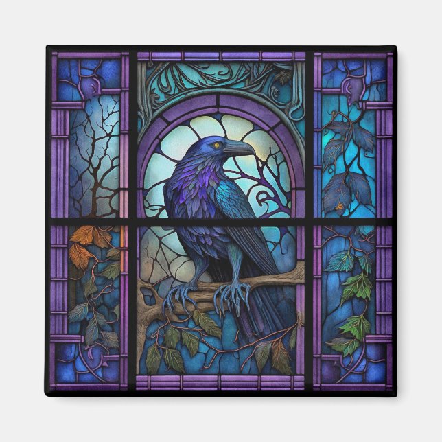 The Spooky Raven Stained Glass Magnet (Front)