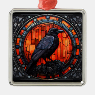 The Spooky Raven Stained Glass Metal Tree Decoration
