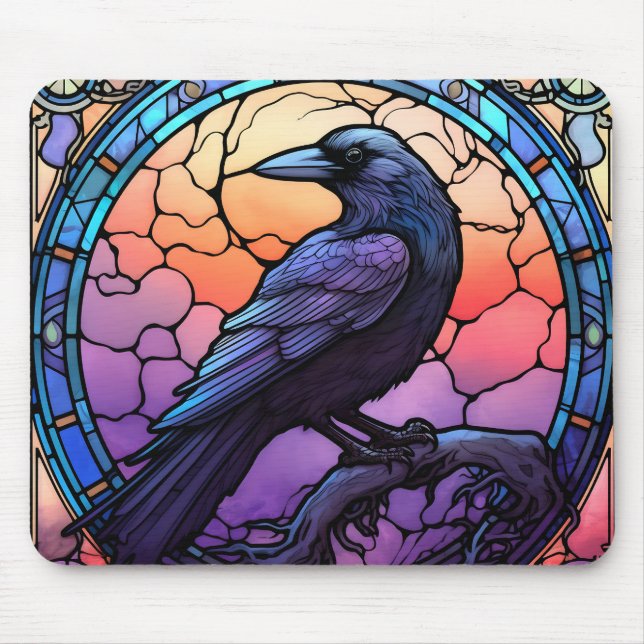The Spooky Raven Stained Glass Mouse Pad (Front)