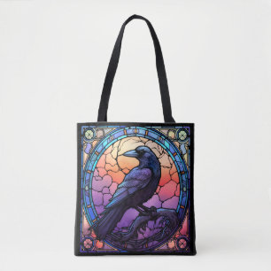 The Spooky Raven Stained Glass Tote Bag