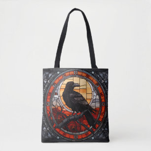 The Spooky Raven Stained Glass Tote Bag