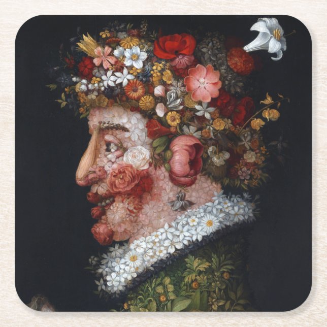 The Spring, Arcimboldo Square Paper Coaster (Front)