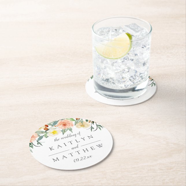 The Spring Blossoms Wedding Collection Round Paper Coaster (Insitu)