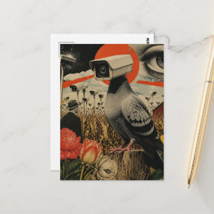 The Spy Pigeons in the Fields Surreal Collage Postcard