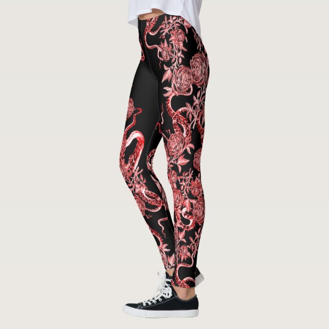The Squid and the Rose Red & Black  Leggings (Left)