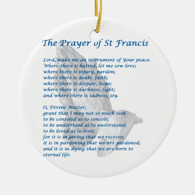 The St Francis Prayer Ceramic Tree Decoration (Front)