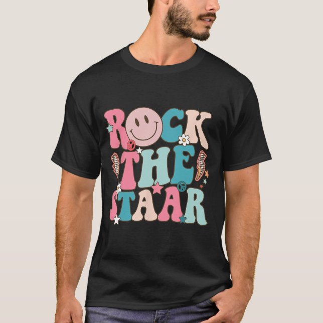 The Staar Test Testing Day Retro Groovy Teacher St T-Shirt (Front)