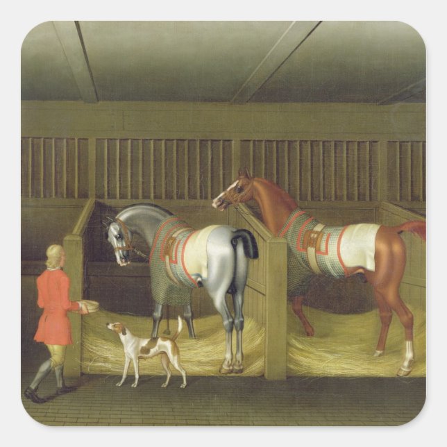 The Stables and Two Famous Running Horses belongin Square Sticker (Front)