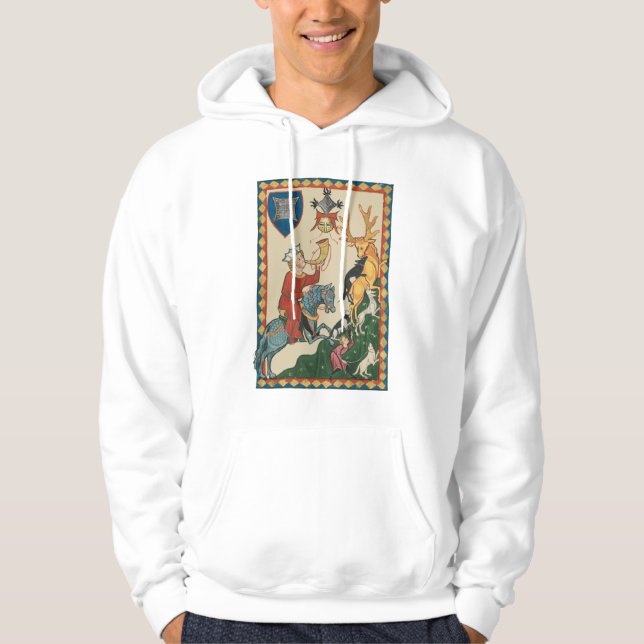 The Stag Hunt, 14th Century Mediaeval Art Hoodie (Front)