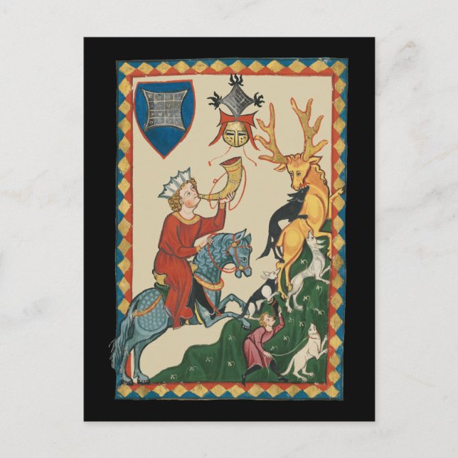 The Stag Hunt, 14th Century Mediaeval Art Postcard (Front)