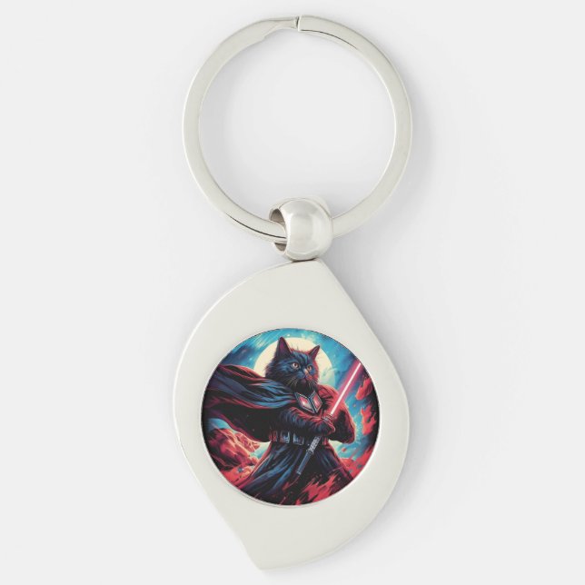 The Stardust Samurai | Cosmic Cat Warrior Key Ring (Front)