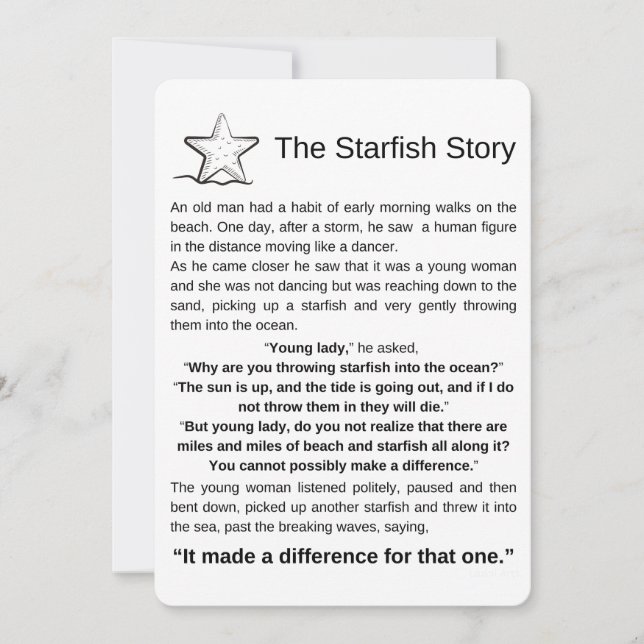 The Starfish Story. Starfish Poem. (Front)
