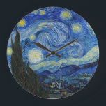 The Starry Night, 1889 by Vincent van Gogh Large Clock<br><div class="desc">The Starry Night,  1889 by Vincent van Gogh. It depicts the view from the east-facing window of his asylum room at Saint-Rémy-de-Provence,  just before sunrise,  with the addition of an imaginary village.</div>