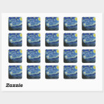 The Starry Night, 1889 by Vincent van Gogh Square Sticker<br><div class="desc">The Starry Night,  1889 by Vincent van Gogh. It depicts the view from the east-facing window of his asylum room at Saint-Rémy-de-Provence,  just before sunrise,  with the addition of an imaginary village.</div>