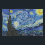 The Starry Night, 1889 by Vincent van Gogh Tea Towel<br><div class="desc">The Starry Night,  1889 by Vincent van Gogh. It depicts the view from the east-facing window of his asylum room at Saint-Rémy-de-Provence,  just before sunrise,  with the addition of an imaginary village.</div>