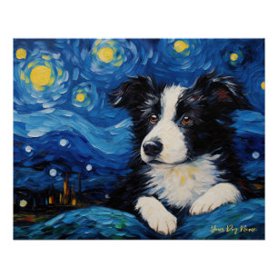 The starry night - Border Collie Dog 001 - Qian wa Poster