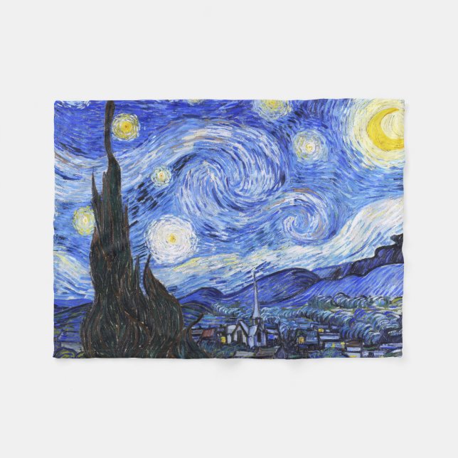 The Starry Night by Van Gogh Fleece Blanket (Front (Horizontal))