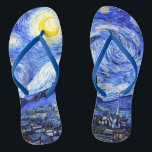 The Starry Night by Van Gogh Jandals<br><div class="desc">Oil painting by the Dutch master Vincent Van Gogh(1853-1890) Probably his most famous painting, Van Gogh painted 'The Starry Night' in 1889 from memory while in an asylum in France where he checked himself in for depression.The scene depicts the view from his bedroom window. In the painting there is the...</div>