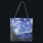 The Starry Night by Van Gogh Tote Bag<br><div class="desc">Oil painting by the Dutch master Vincent Van Gogh(1853-1890) Probably his most famous painting, Van Gogh painted 'The Starry Night' in 1889 from memory while in an asylum in France where he checked himself in for depression.The scene depicts the view from his bedroom window. In the painting there is the...</div>