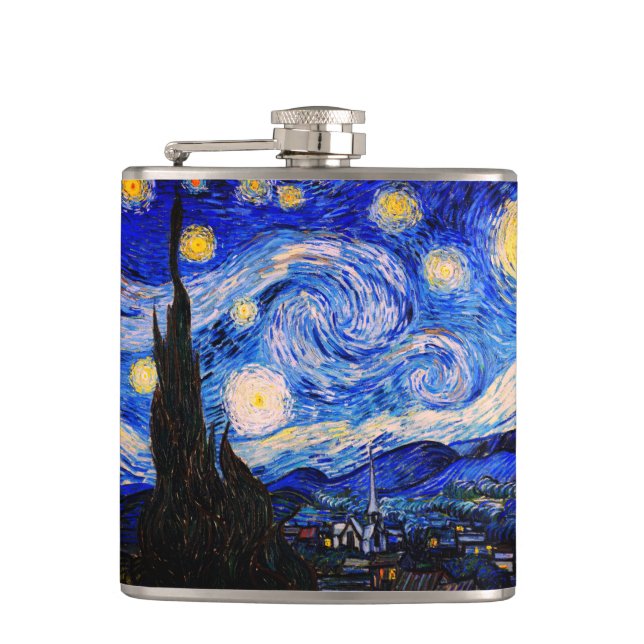 The Starry Night by Vincent Van Gogh Hip Flask (Front)